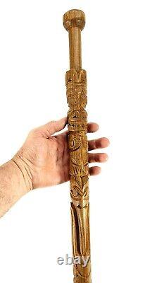 Northwest Coast Native American Indian Totem Hand Carved Wood Walking Stick