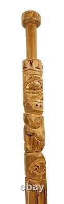 Northwest Coast Native American Indian Totem Hand Carved Wood Walking Stick