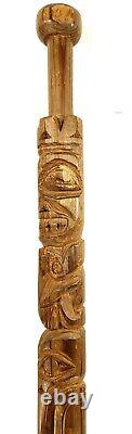 Northwest Coast Native American Indian Totem Hand Carved Wood Walking Stick