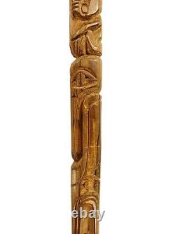 Northwest Coast Native American Indian Totem Hand Carved Wood Walking Stick