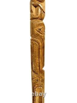 Northwest Coast Native American Indian Totem Hand Carved Wood Walking Stick