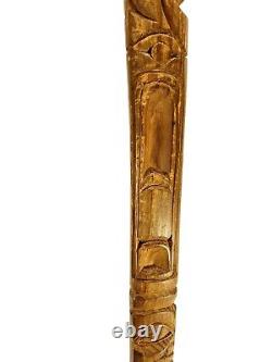 Northwest Coast Native American Indian Totem Hand Carved Wood Walking Stick