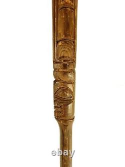 Northwest Coast Native American Indian Totem Hand Carved Wood Walking Stick