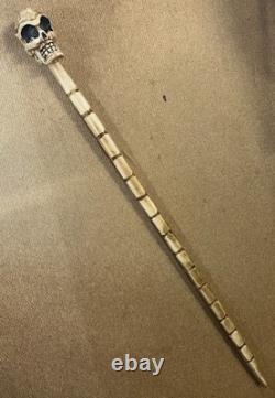 Novelty Hand-Carved Skull Walking Stick 158cm Signed Punk Band Screaming Dead