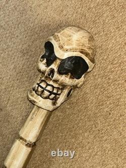 Novelty Hand-Carved Skull Walking Stick 158cm Signed Punk Band Screaming Dead