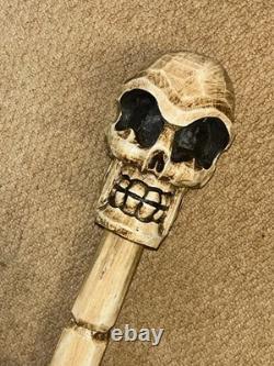 Novelty Hand-Carved Skull Walking Stick 158cm Signed Punk Band Screaming Dead