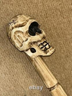 Novelty Hand-Carved Skull Walking Stick 158cm Signed Punk Band Screaming Dead