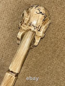 Novelty Hand-Carved Skull Walking Stick 158cm Signed Punk Band Screaming Dead