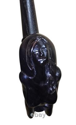 Nymph Hand Carved Wooden Walking Stick Cane Naked Woman Handle