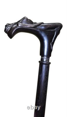 Nymph Hand Carved Wooden Walking Stick Cane Naked Woman Handle