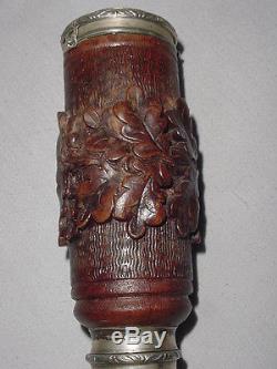 OLD CARVED WOOD SILVER HANDLE SECRET BOX GADGET WALKING STICK with PAIR GAME DICES