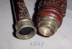 OLD CARVED WOOD SILVER HANDLE SECRET BOX GADGET WALKING STICK with PAIR GAME DICES