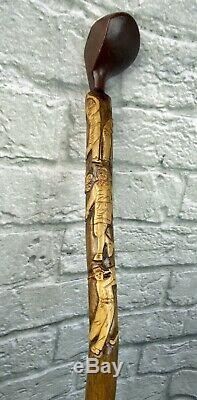 ONE OF A KIND HAND CARVED GOLF CLUB CANE/WALKING-STICKSigned by artist 42