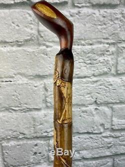 ONE OF A KIND HAND CARVED GOLF CLUB CANE/WALKING-STICKSigned by artist 42