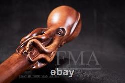 Octopus Head Handle Walking Stick Cane Octopus Style Wooden Hand Carved Stick