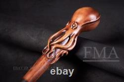 Octopus Head Handle Walking Stick Cane Octopus Style Wooden Hand Carved Stick