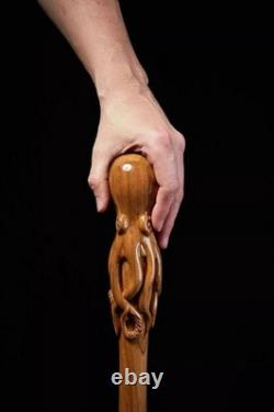 Octopus Walking Stick Designer Hand-Carved Wooden Cane with Sea Creature Handl Octopus Walking Stick Designer Hand-Carved Wooden Cane with Sea Creature Handl