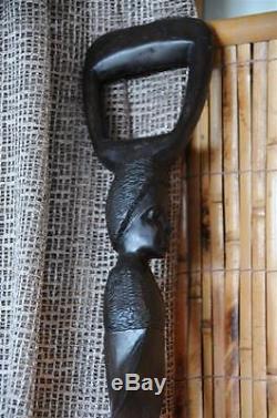 Old African Carved Ebony Walking Stick Cane Beautiful finish and patina