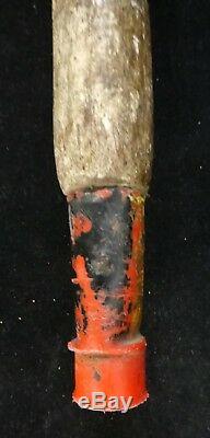 Old African Carved Wood Walking Stick. Hoop top, Female, Bird & Snake. 33 long