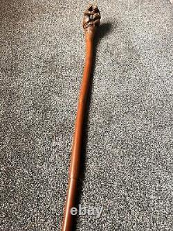 Old Antique Vintage Japanese Walking Stick Cane Carved Monkey Bamboo Netsuke