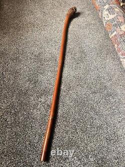 Old Antique Vintage Japanese Walking Stick Cane Carved Monkey Bamboo Netsuke