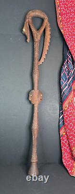 Old Carved Papua New Guinea Crocodile Walking Stick. Beautiful collection piece