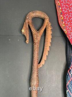 Old Carved Papua New Guinea Crocodile Walking Stick. Beautiful collection piece