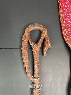 Old Carved Papua New Guinea Crocodile Walking Stick. Beautiful collection piece