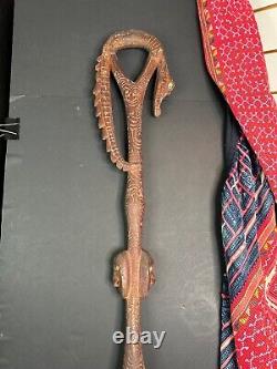 Old Carved Papua New Guinea Crocodile Walking Stick. Beautiful collection piece