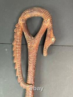 Old Carved Papua New Guinea Crocodile Walking Stick. Beautiful collection piece