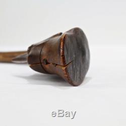 Old Carved Wooden WWI German Officer W Monocle Walking Stick Cane Military VR