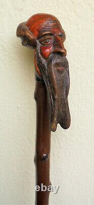 Old Indochinese  carved wood walking stick cane