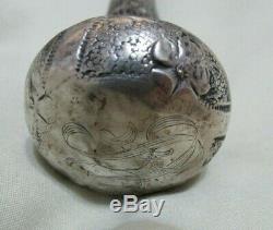 Old Silver Chiselled Flowers Handle Cf Carved Wood Cane Elegant Walking Stick