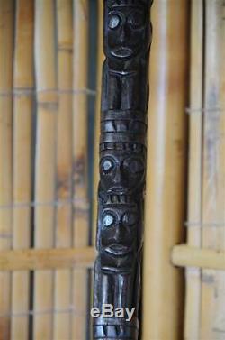 Old Sulawesi Carved Walking Stick Cane wonderful detailed carving
