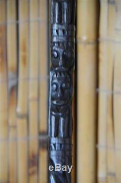 Old Sulawesi Carved Walking Stick Cane wonderful detailed carving