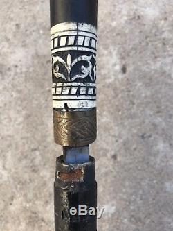 Old Sword Cane/walking Stick with Carved Bone Inlay Design, Blade Marked India