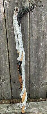 Old Wood Tribal Serpent Snake Charmer Walking Stick Folk Art Carved Decorated