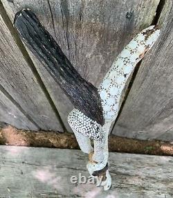 Old Wood Tribal Serpent Snake Charmer Walking Stick Folk Art Carved Decorated