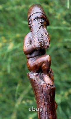 One Length Figural Carved Briar Walking Stick