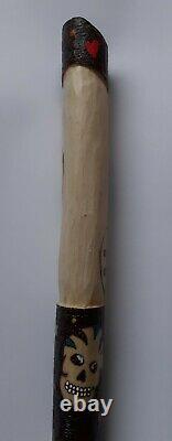 Ooak Hazel walking stick with pyrography skulls. Sugar skulls. Candy skull