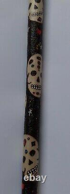 Ooak Hazel walking stick with pyrography skulls. Sugar skulls. Candy skull