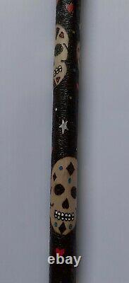 Ooak Hazel walking stick with pyrography skulls. Sugar skulls. Candy skull