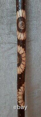 Ooak Hazel walking with pyrography Sunflowers