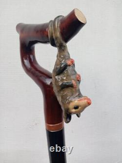 Opossum on a branch Beautiful carved walking stick custom. Handmade walking cane