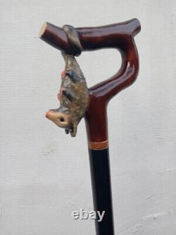 Opossum on a branch Beautiful carved walking stick custom. Handmade walking cane
