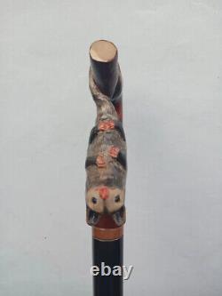 Opossum on a branch Beautiful carved walking stick custom. Handmade walking cane