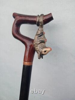 Opossum on a branch Beautiful carved walking stick custom. Handmade walking cane