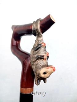 Opossum on a branch Beautiful carved walking stick custom. Handmade walking cane