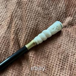 Oriental Carved Bovine Dragon serpant Topper Walking Stick Hardwood Compass 90cm