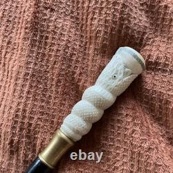 Oriental Carved Bovine Dragon serpant Topper Walking Stick Hardwood Compass 90cm